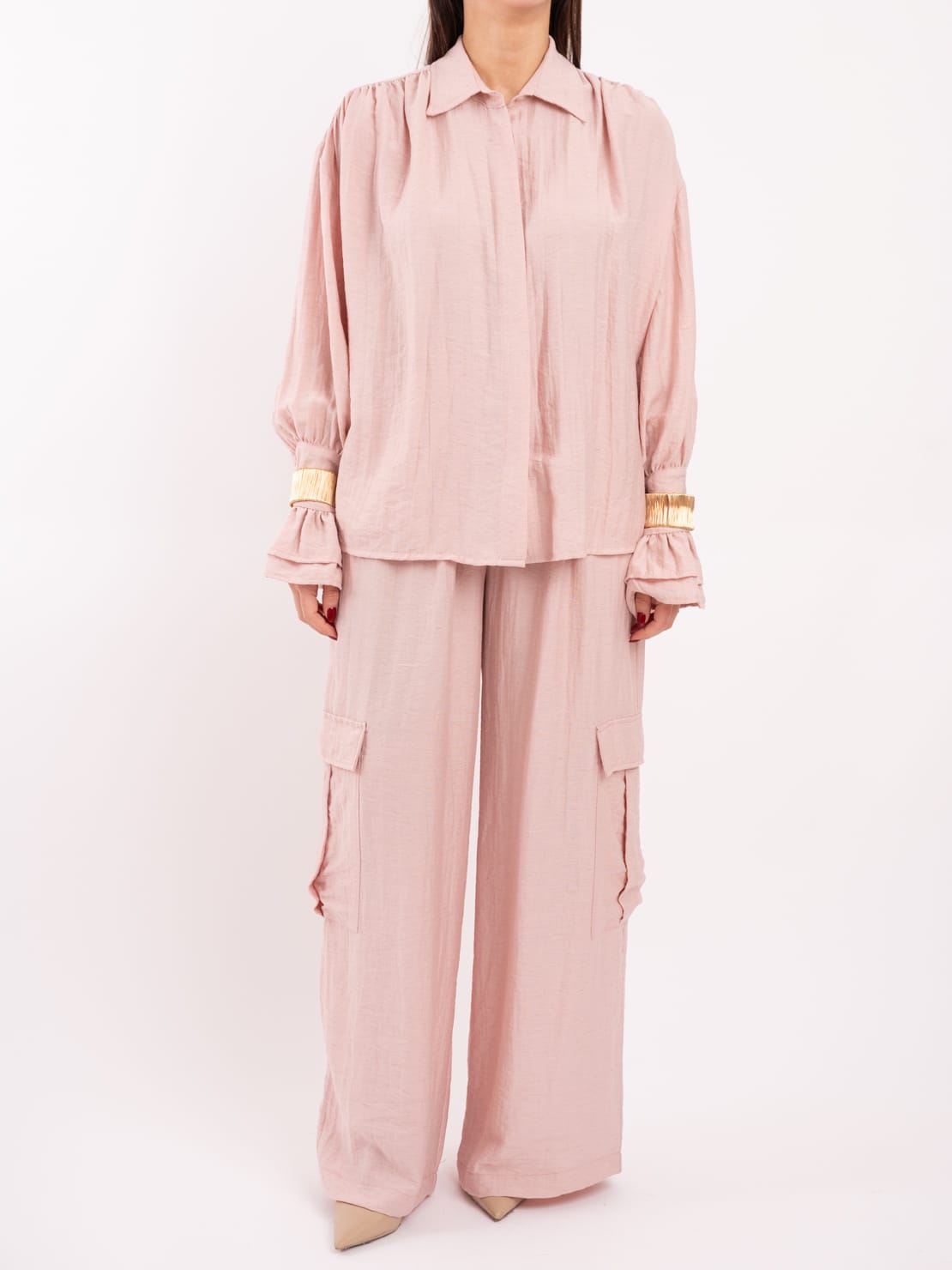 Pantalone cargo lyocel cipria