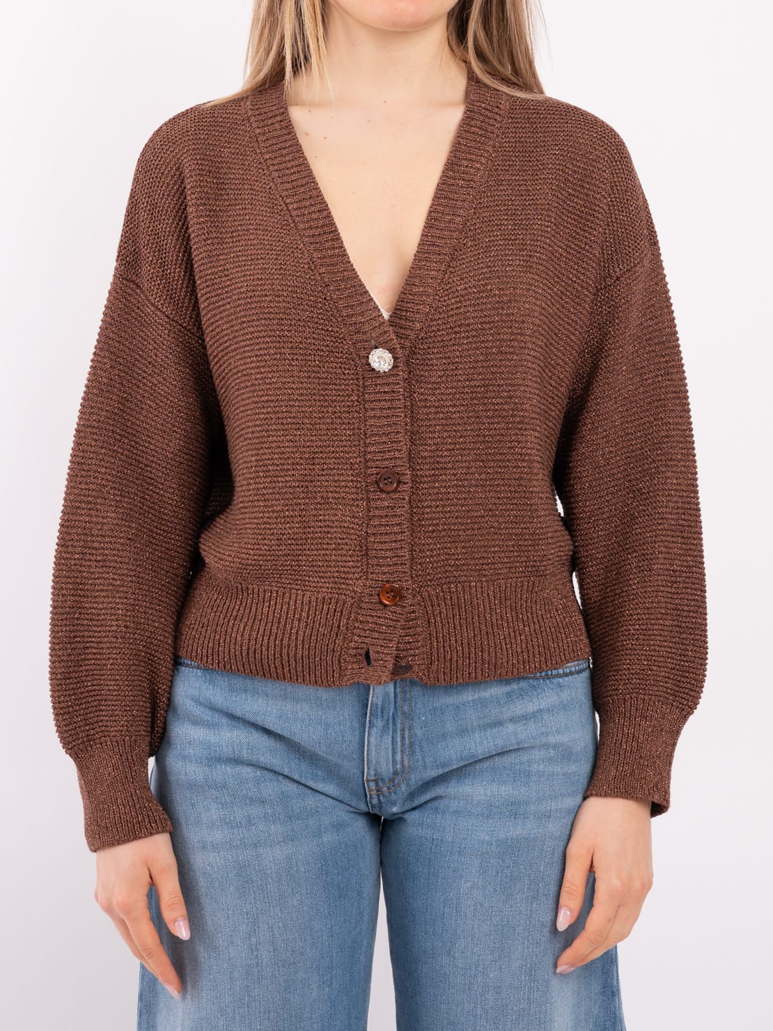 Cardigan lurex marrone