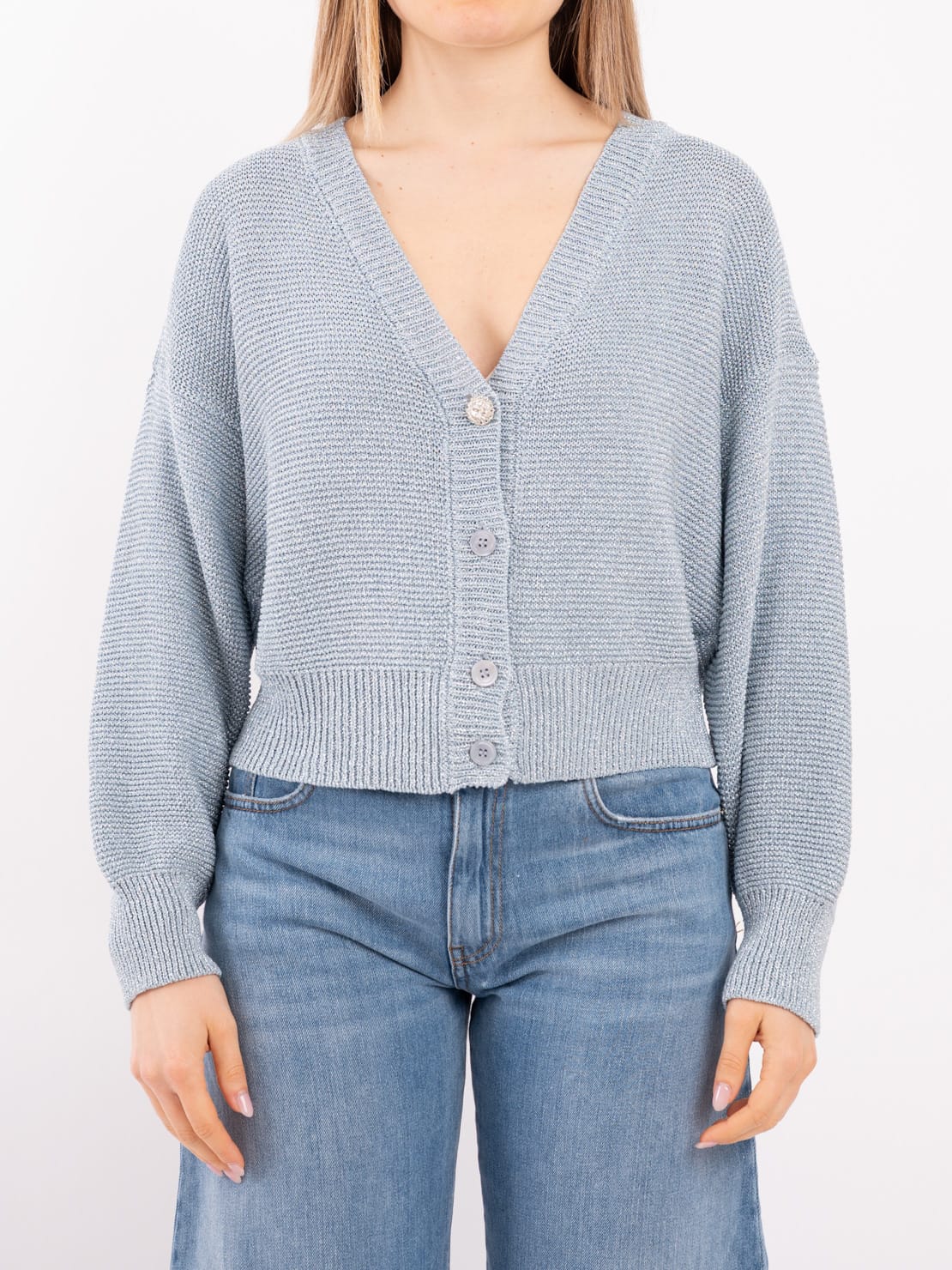 Cardigan lurex azzurro