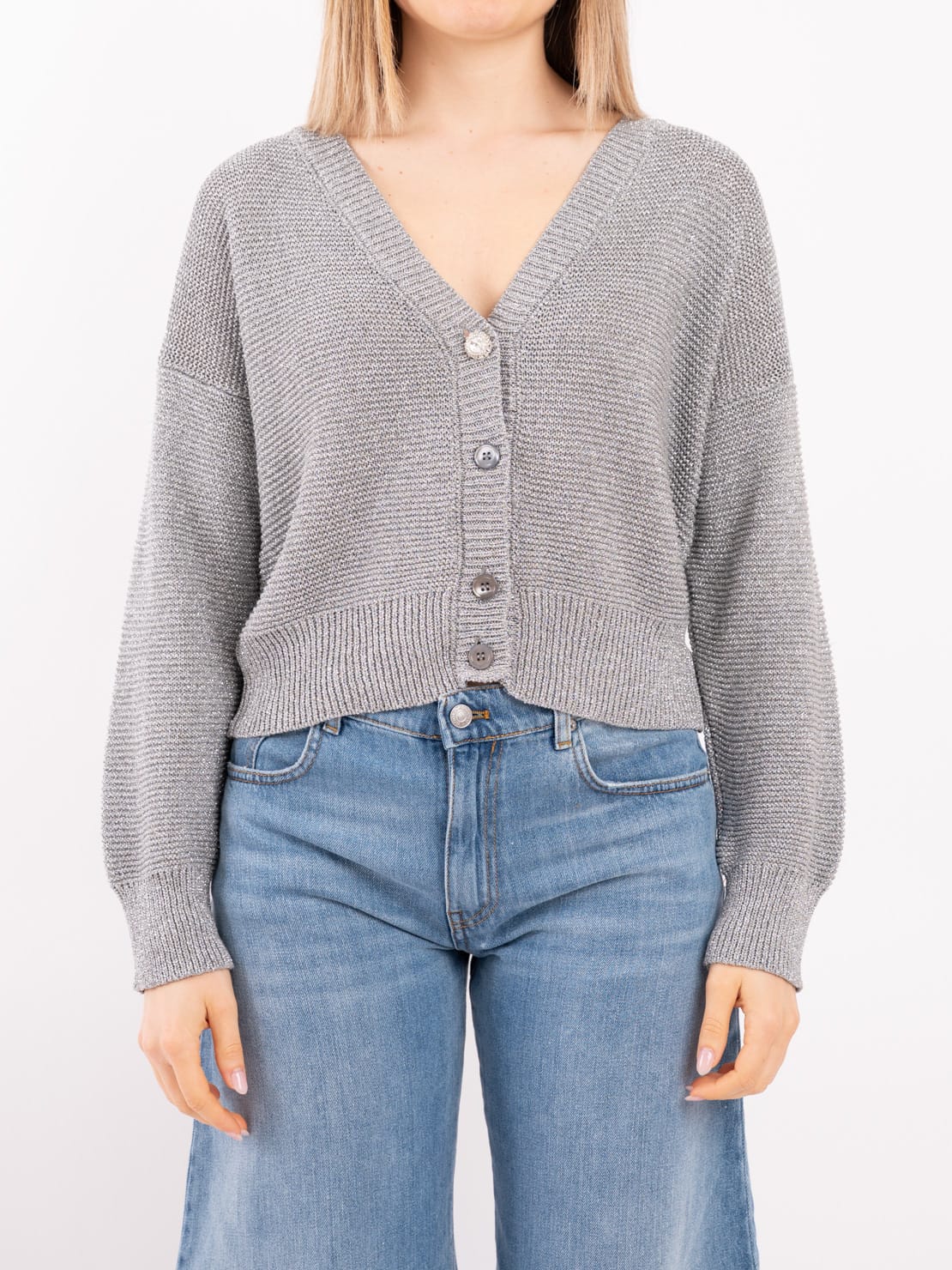 Cardigan lurex argento