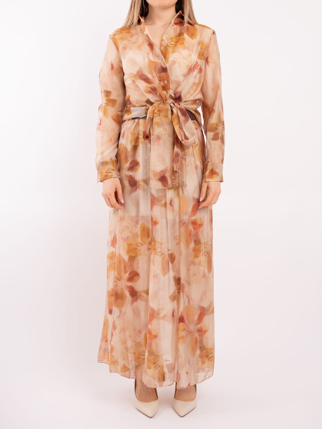 Camicia fiocco fantasia beige