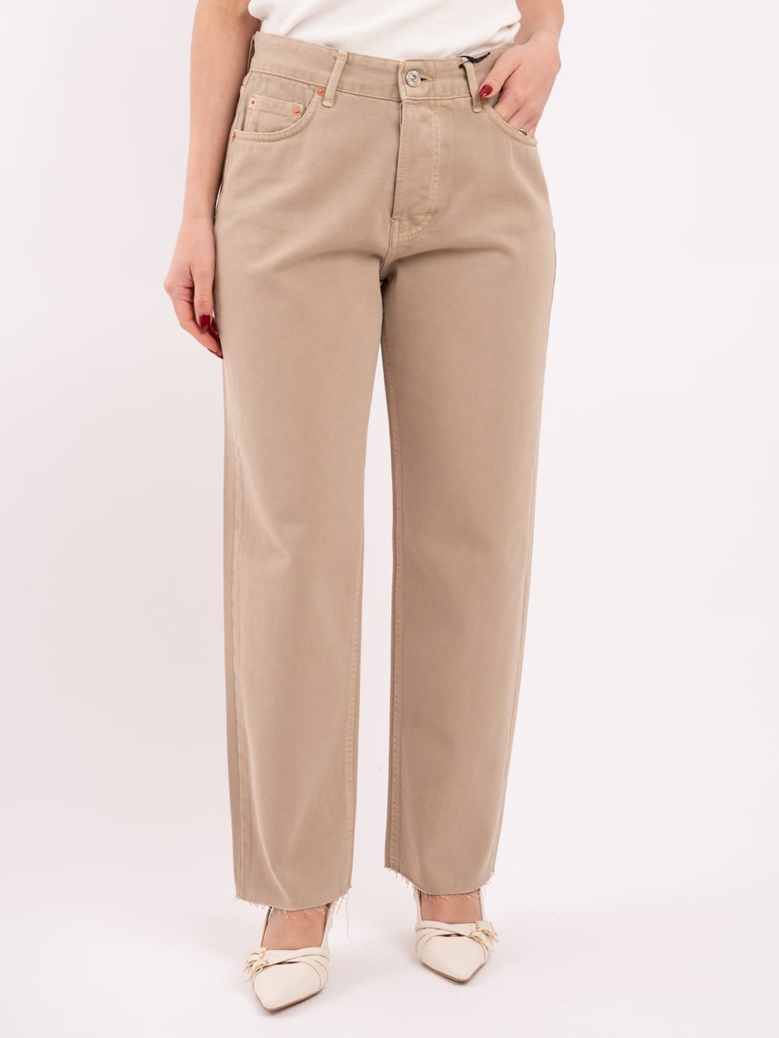 Jeans taglio vivo beige