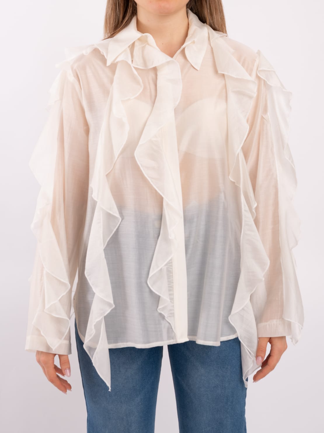Camicia rouches avorio