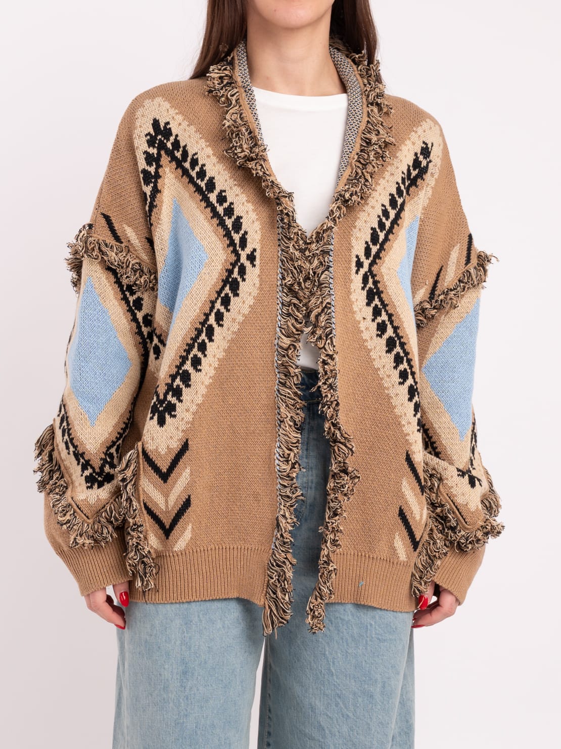 Cardigan alanui camel/azzurro