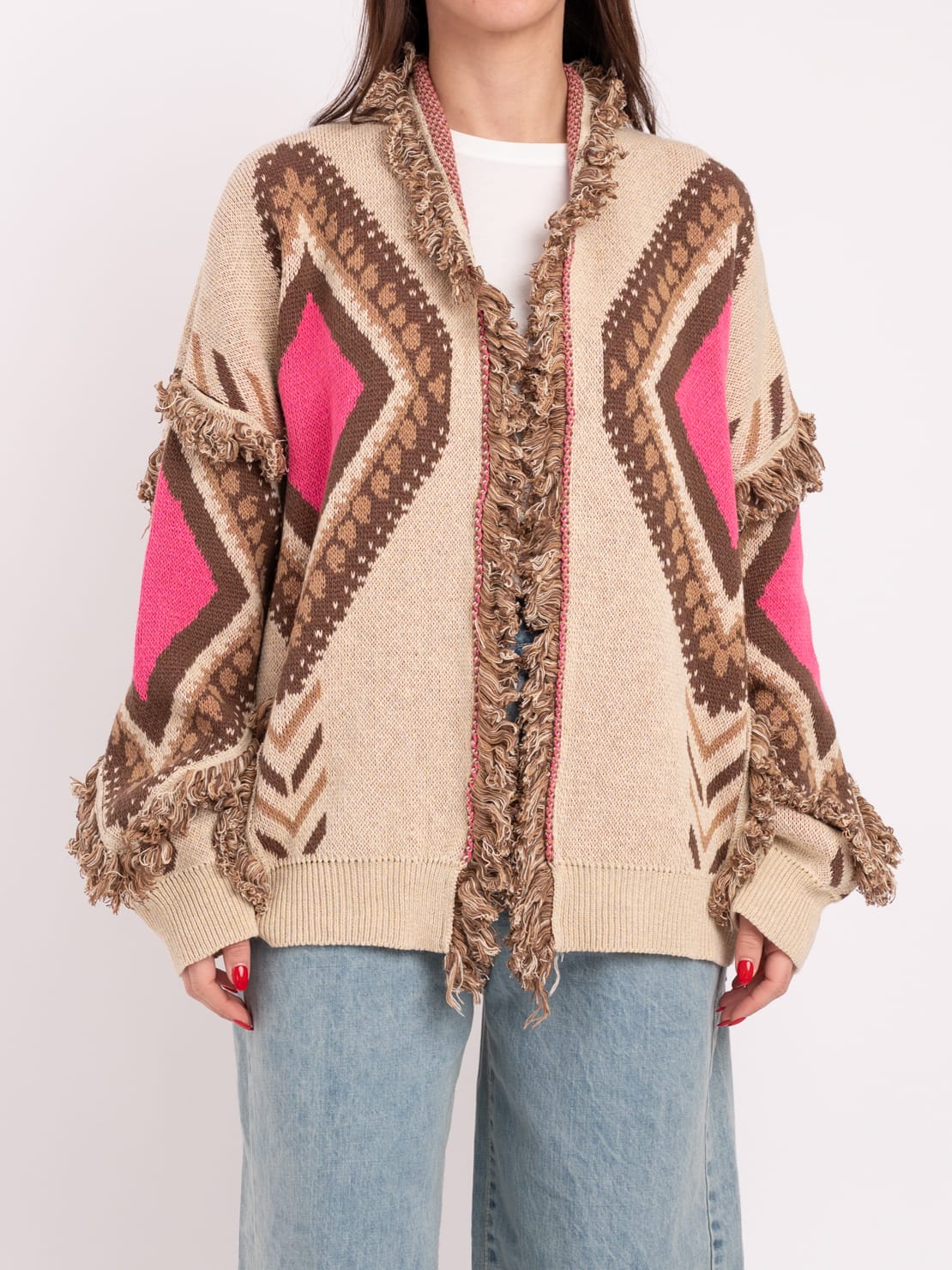 Cardigan alanui beige/fuxia