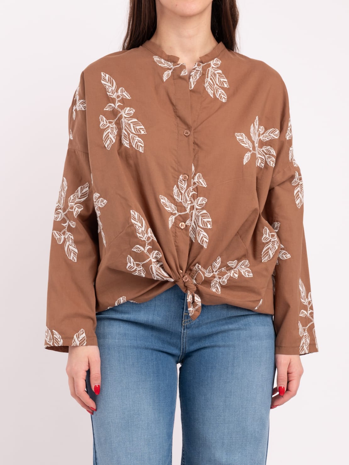 Camicia ricamo tabacco