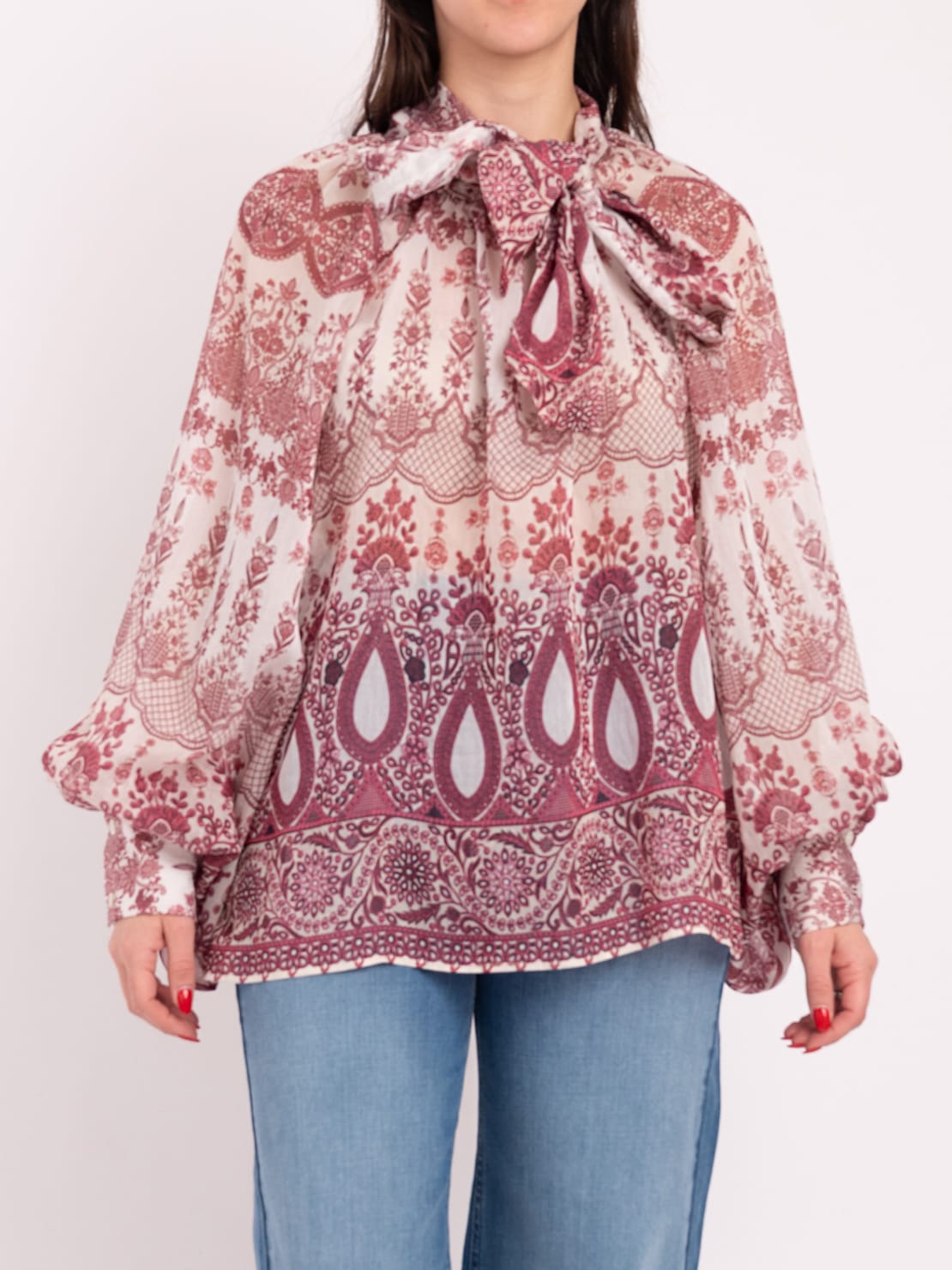 Camicia stampa amarena/bianco