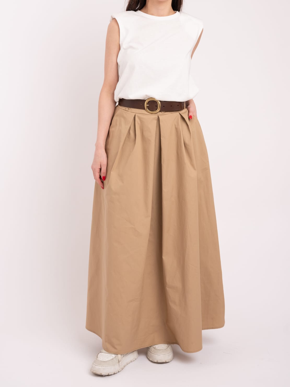 Abito canotta + gonna bianco/cammello