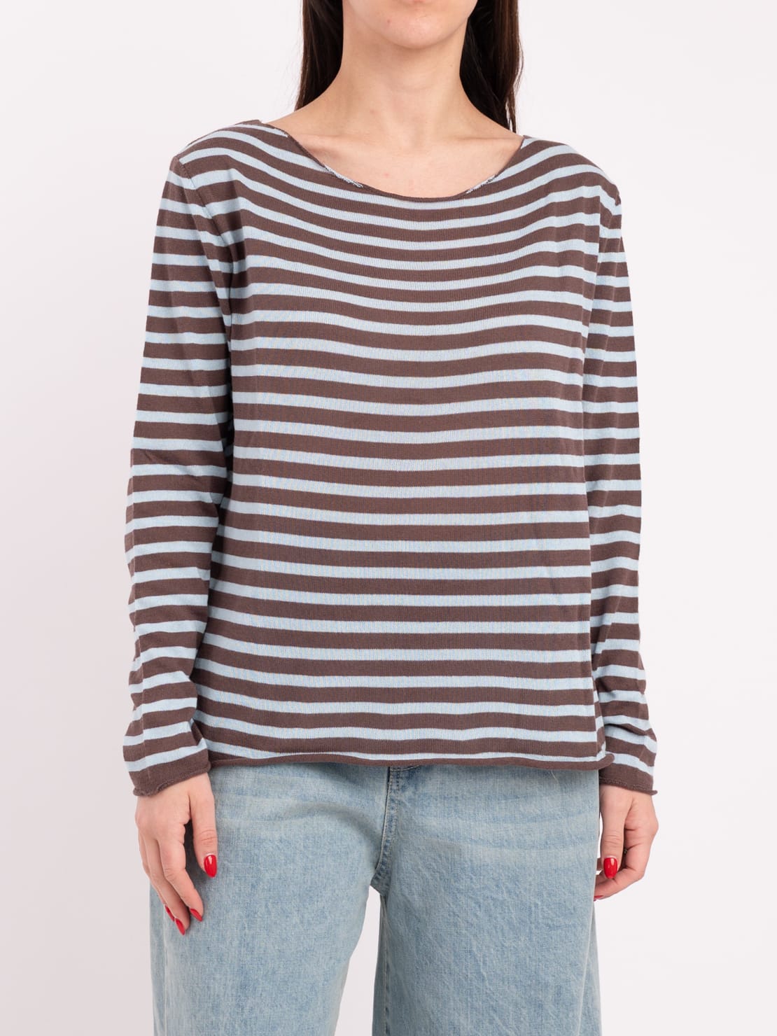 Maglia barchetta riga fina moro/cielo