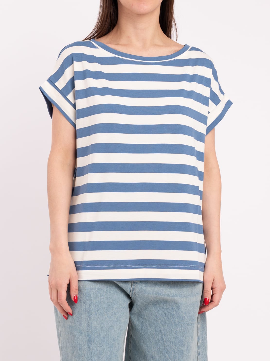 T-shirt riga larga azzurro