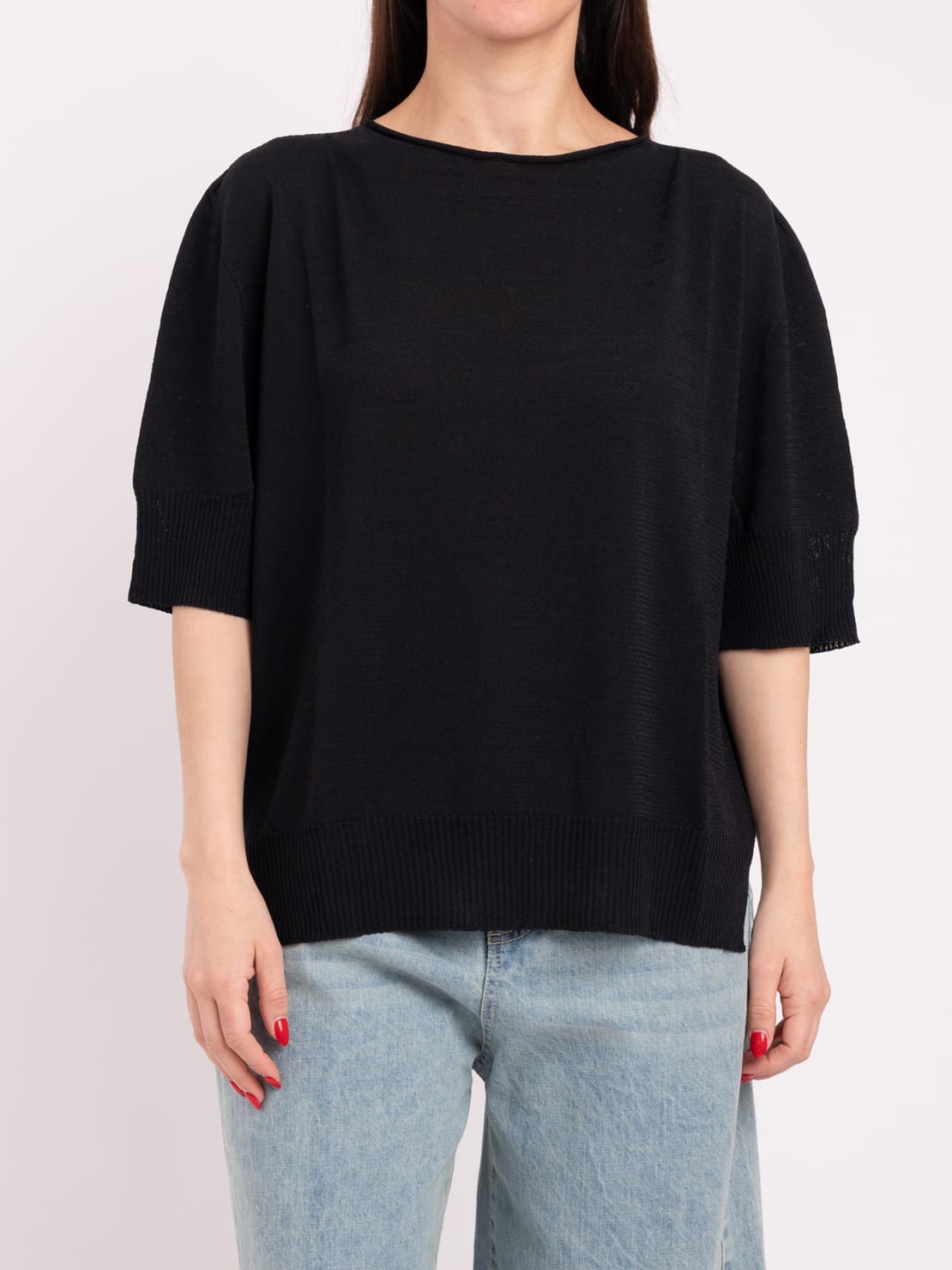 Maglia mezza manica spacchetti laterali nero
