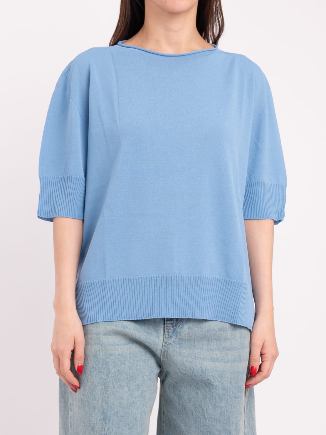Maglia mezza manica spacchetti laterali azzurro