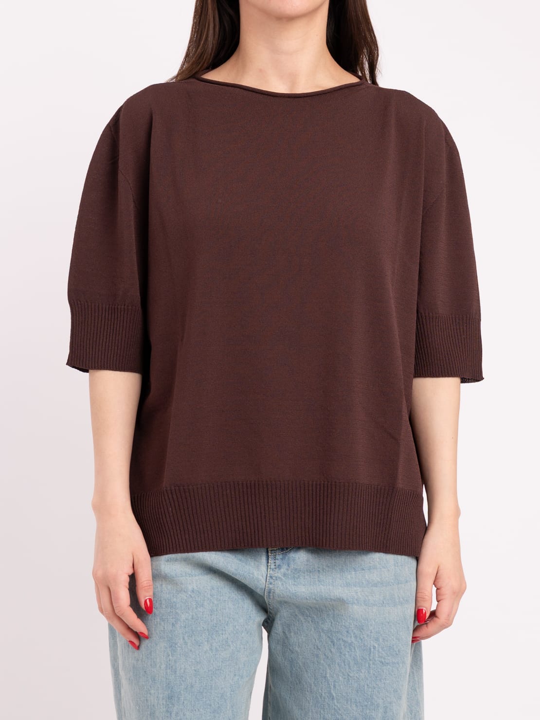 Maglia mezza manica spacchetti laterali moro