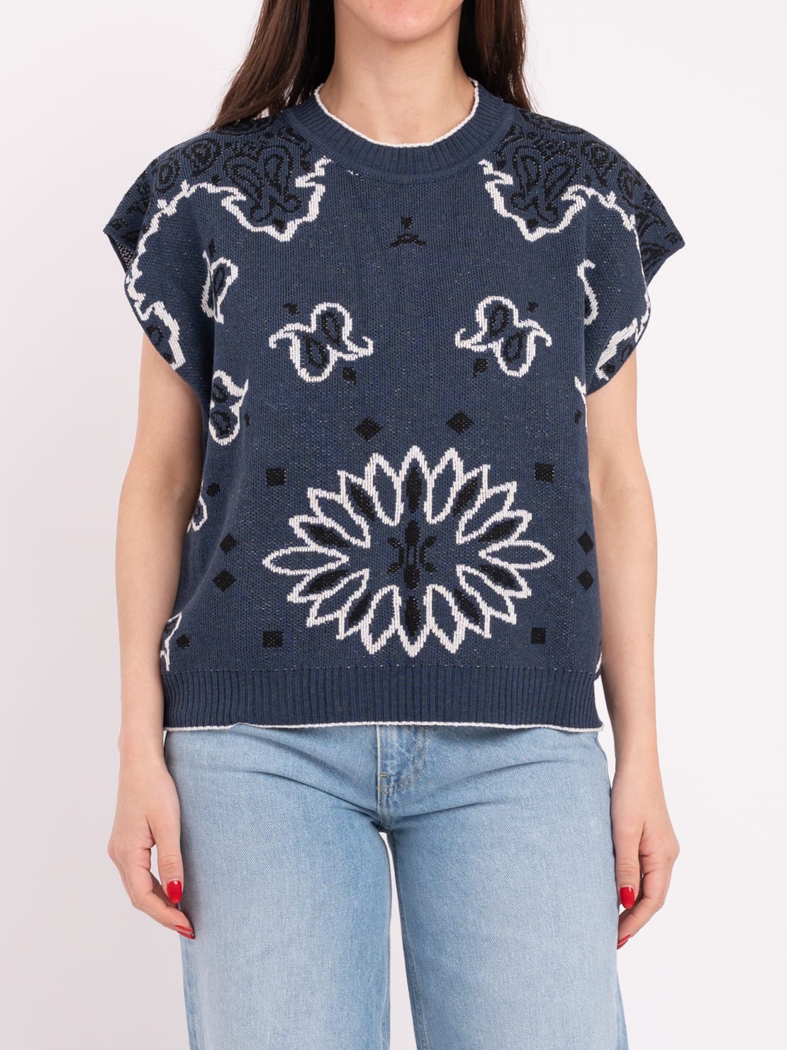 Maglia scatolina jaquard blu
