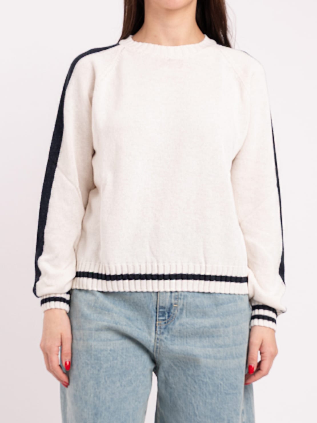 Pullover banda blu manica