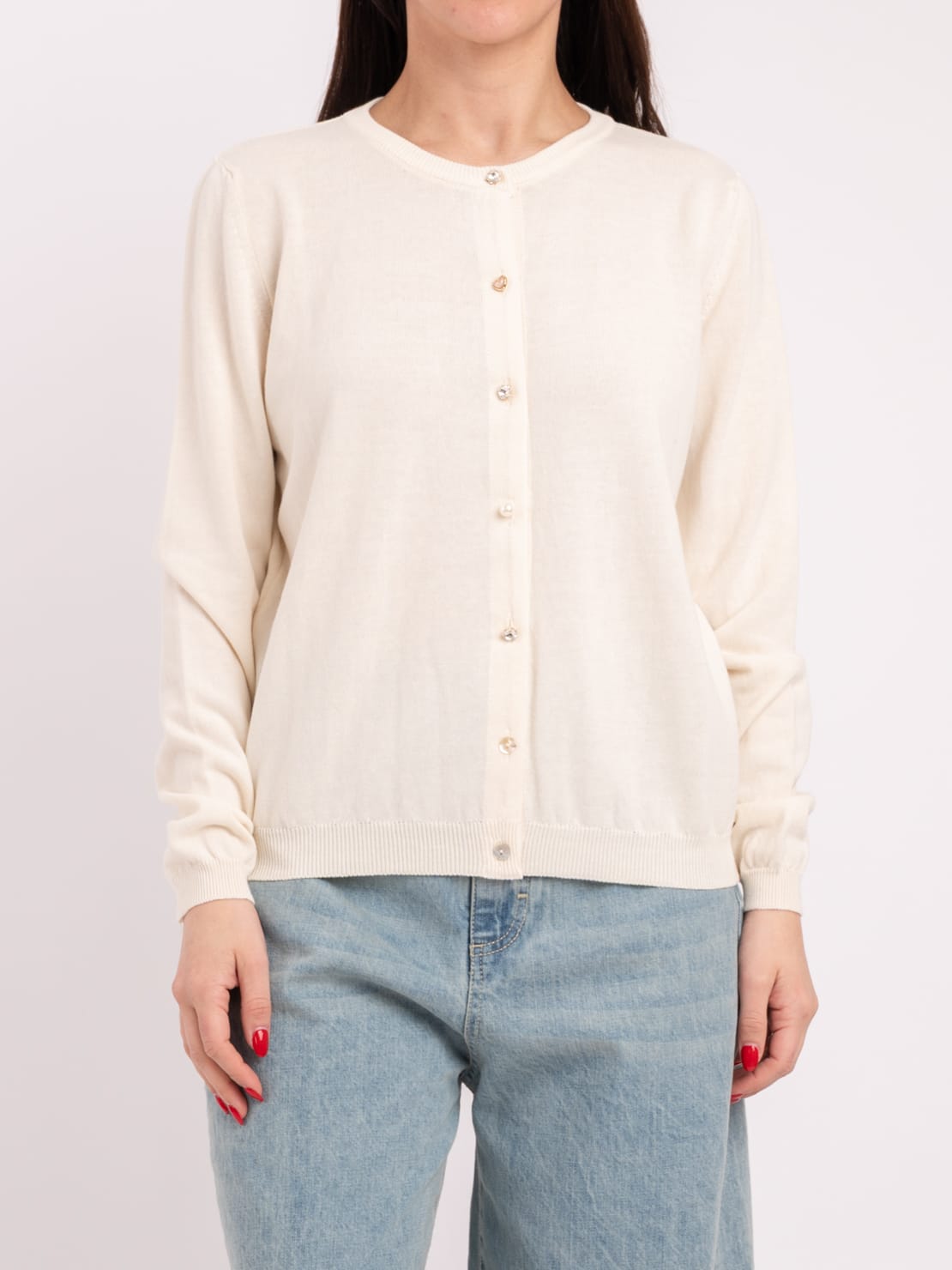Cardigan bottoni cristalli panna