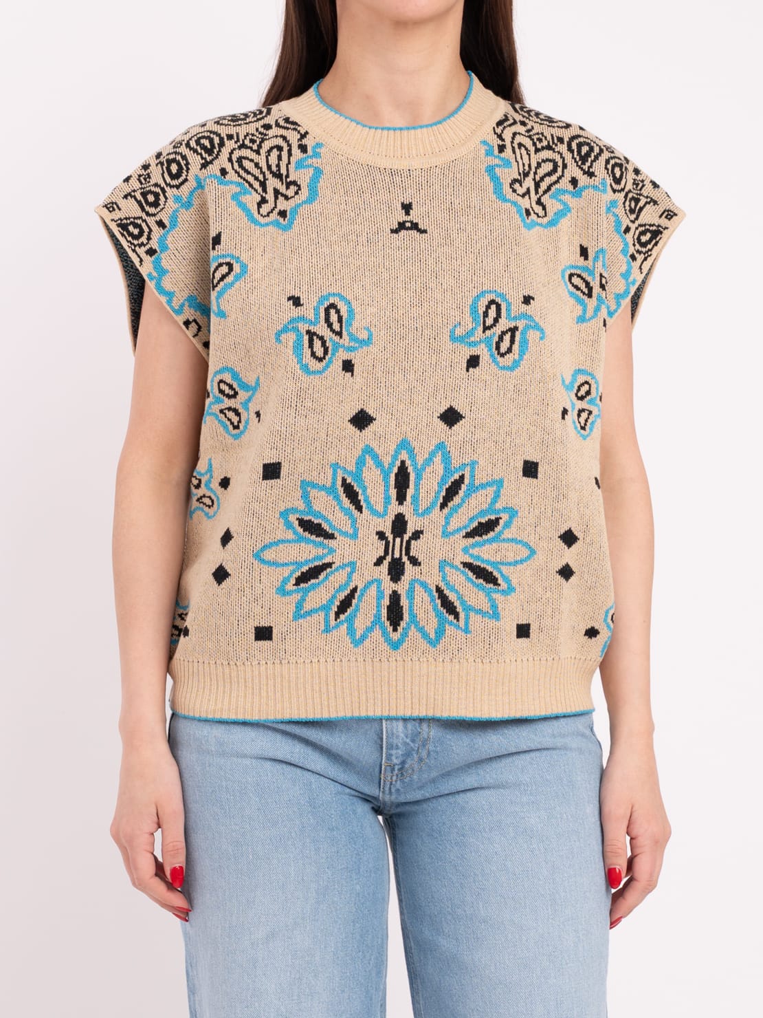 Maglia scatolina jaquard beige