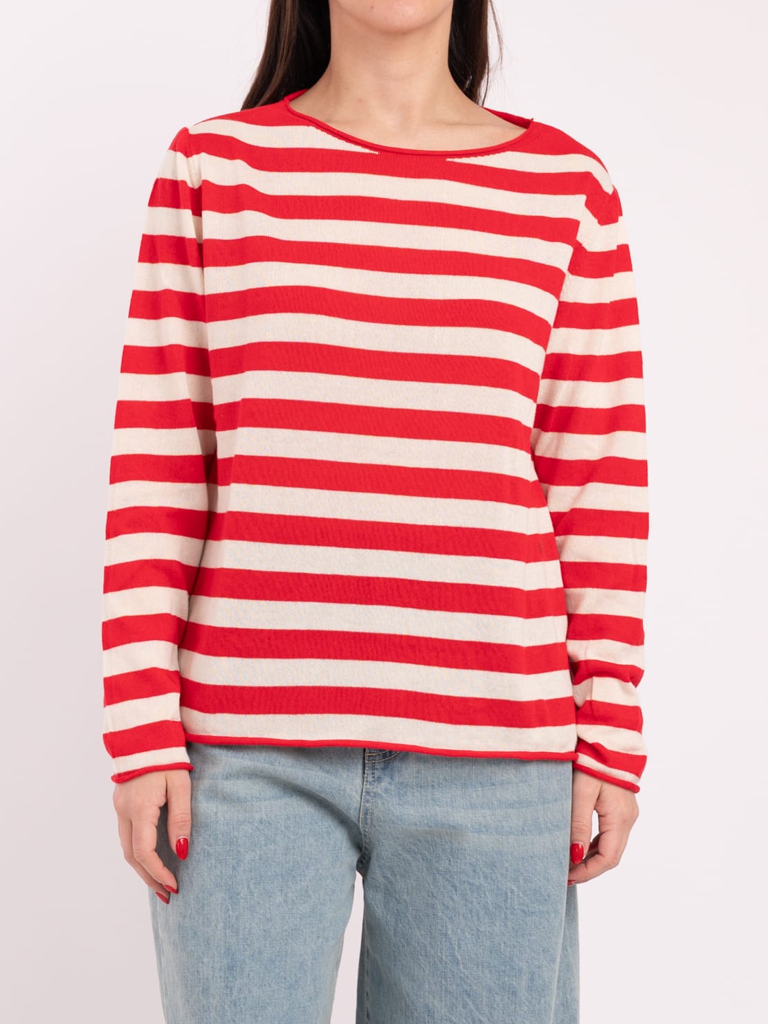 Maglia barchetta riga larga rosso/calce