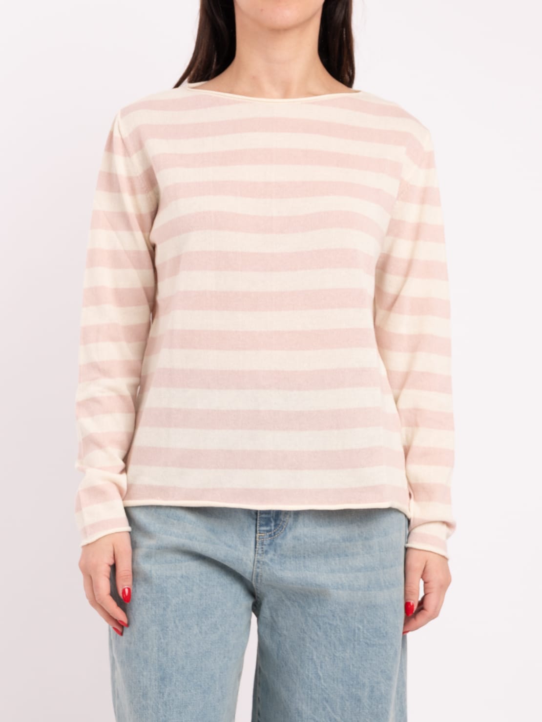 Maglia barchetta riga larga rosa/calce