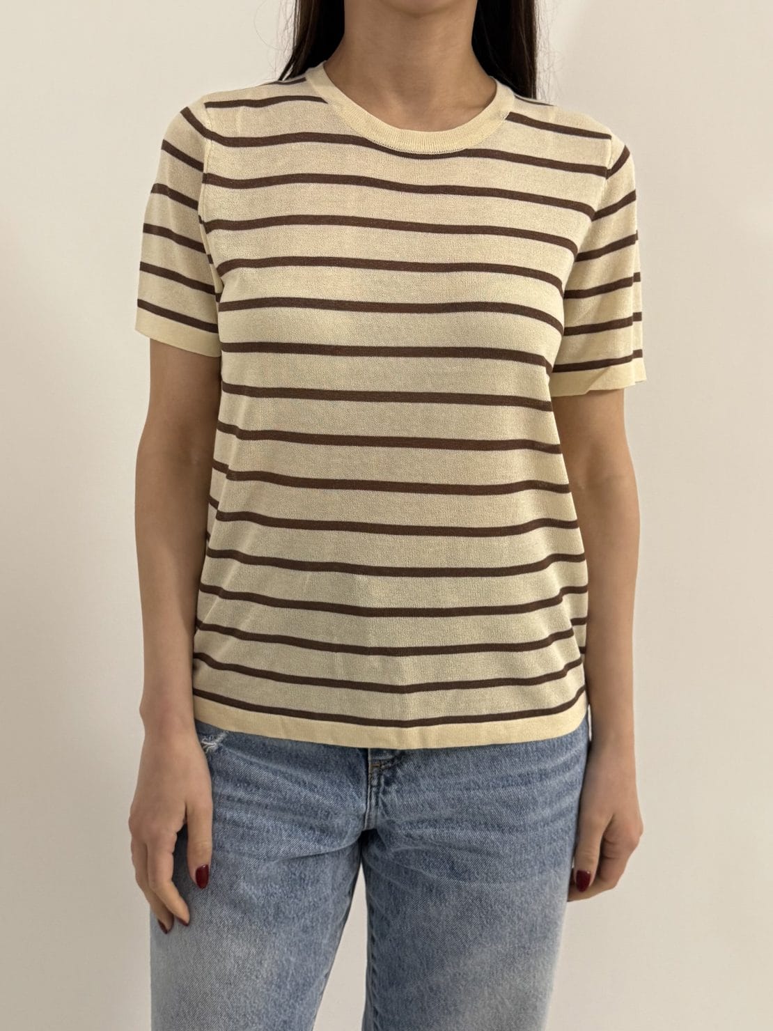 Maglia riga beige/moro