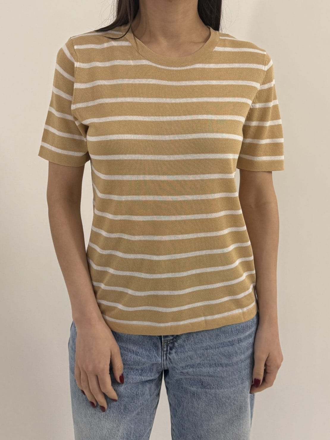 Maglia riga camel/bianco