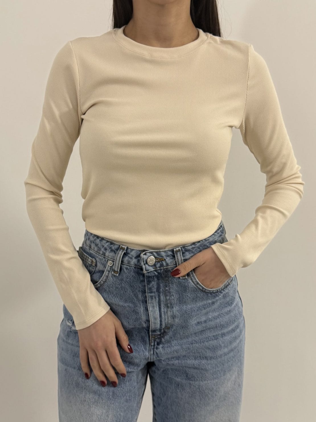 Body manica lunga beige