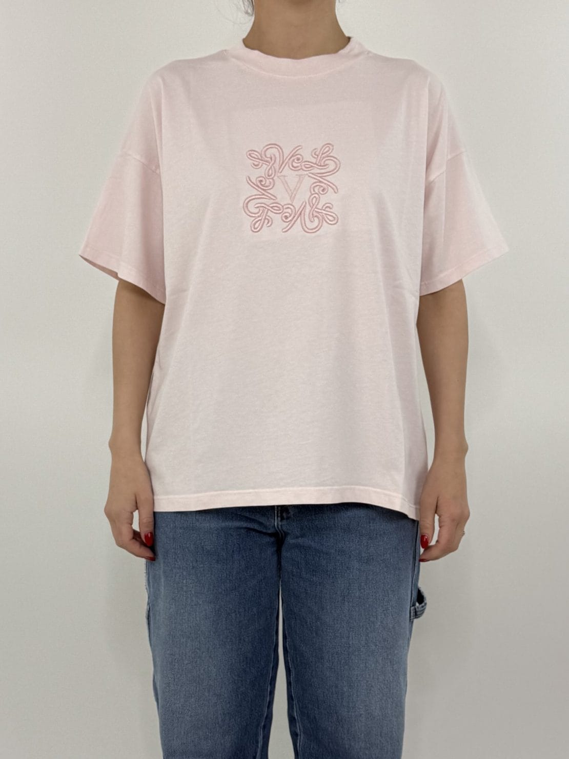 T-shirt ricamo grande rosa