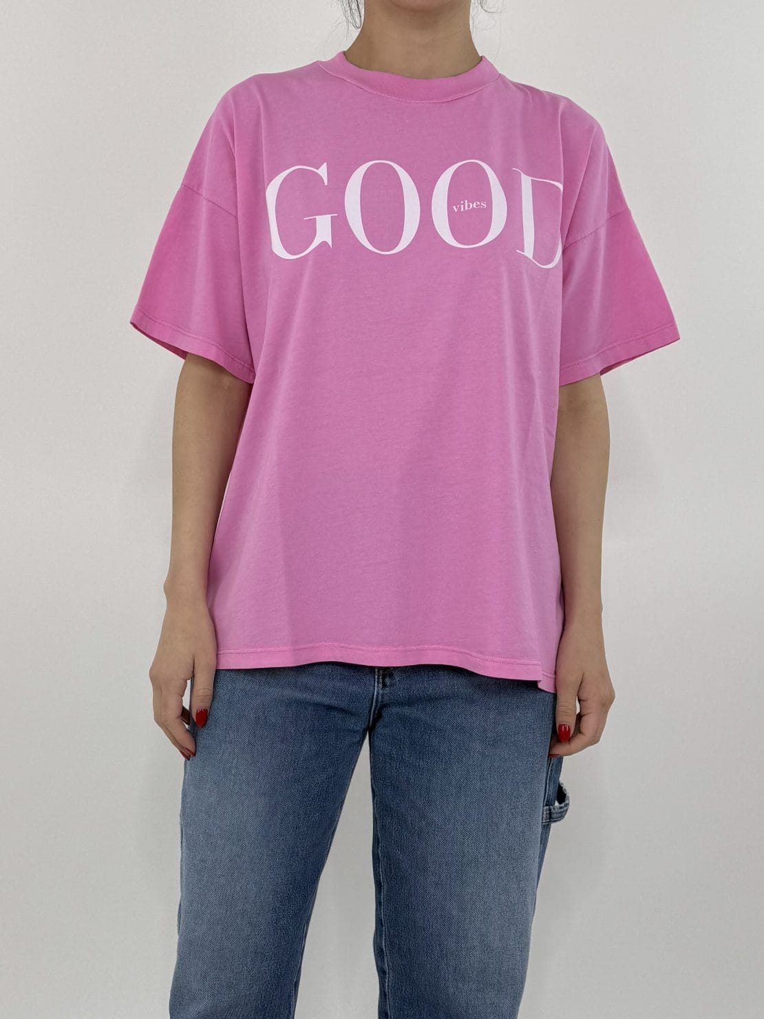 T-shirt good vibes rosa/bianco