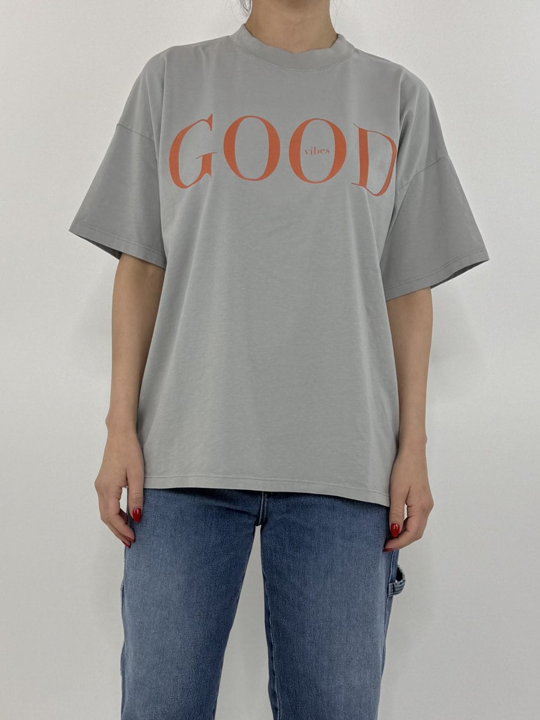 T-shirt good vibes grigio/arancio