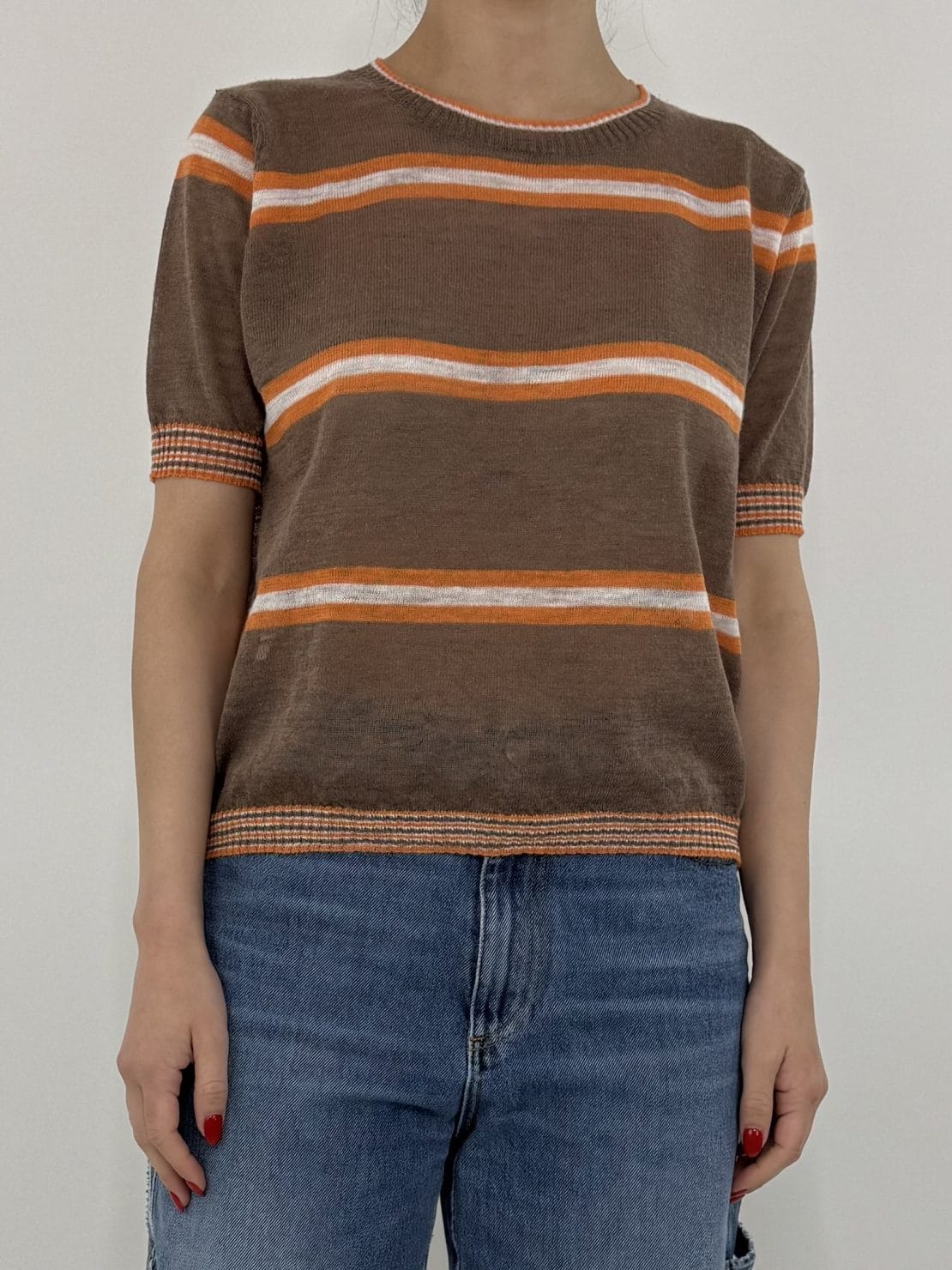 Maglia leggera mezza manica biscotto/arancio
