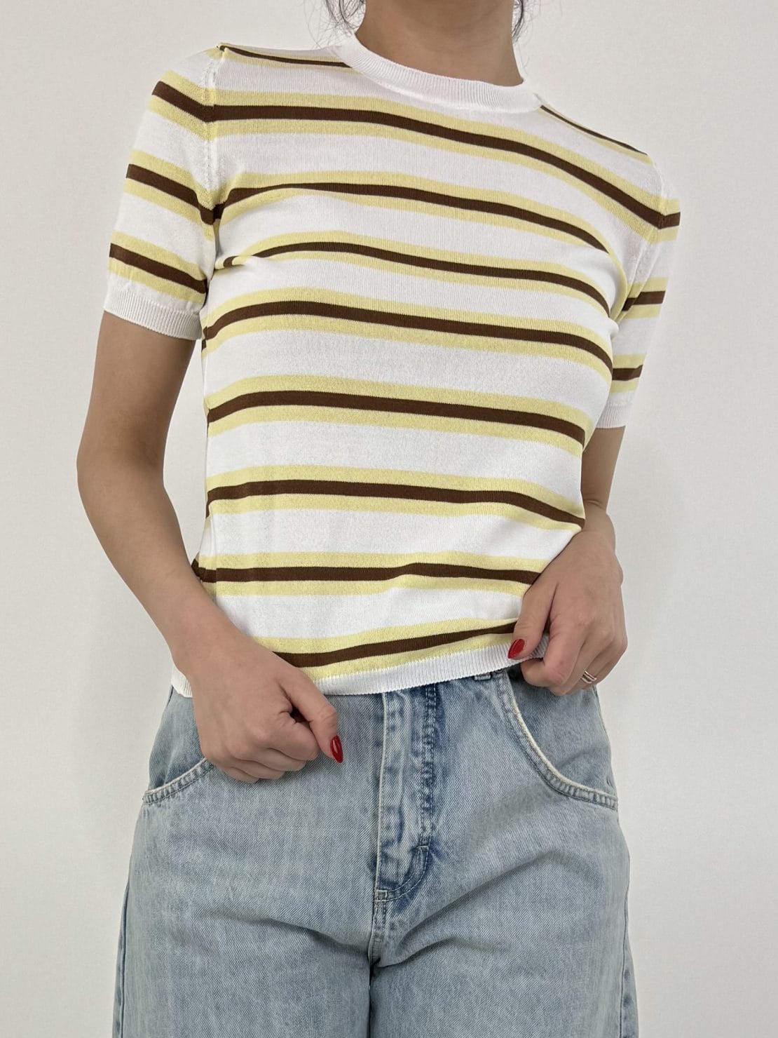T-shirt slim bianco/giallo