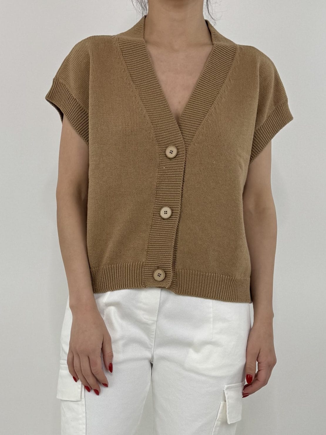 Gilet 3 bottoni cammello