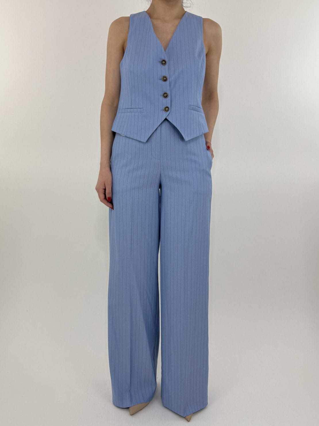 Completo gilet + pantalone gessato celeste