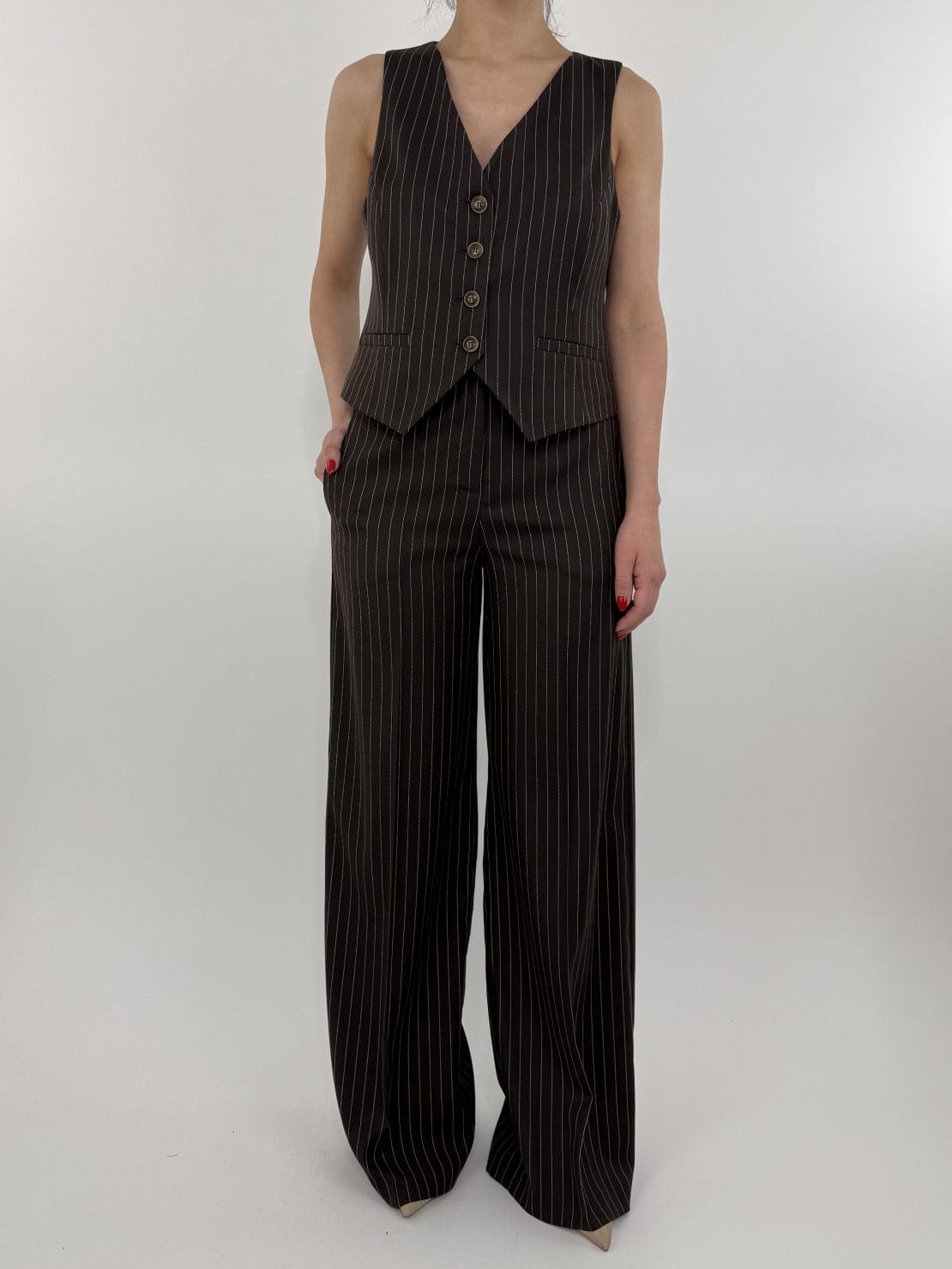 Completo gilet + pantalone gessato moro