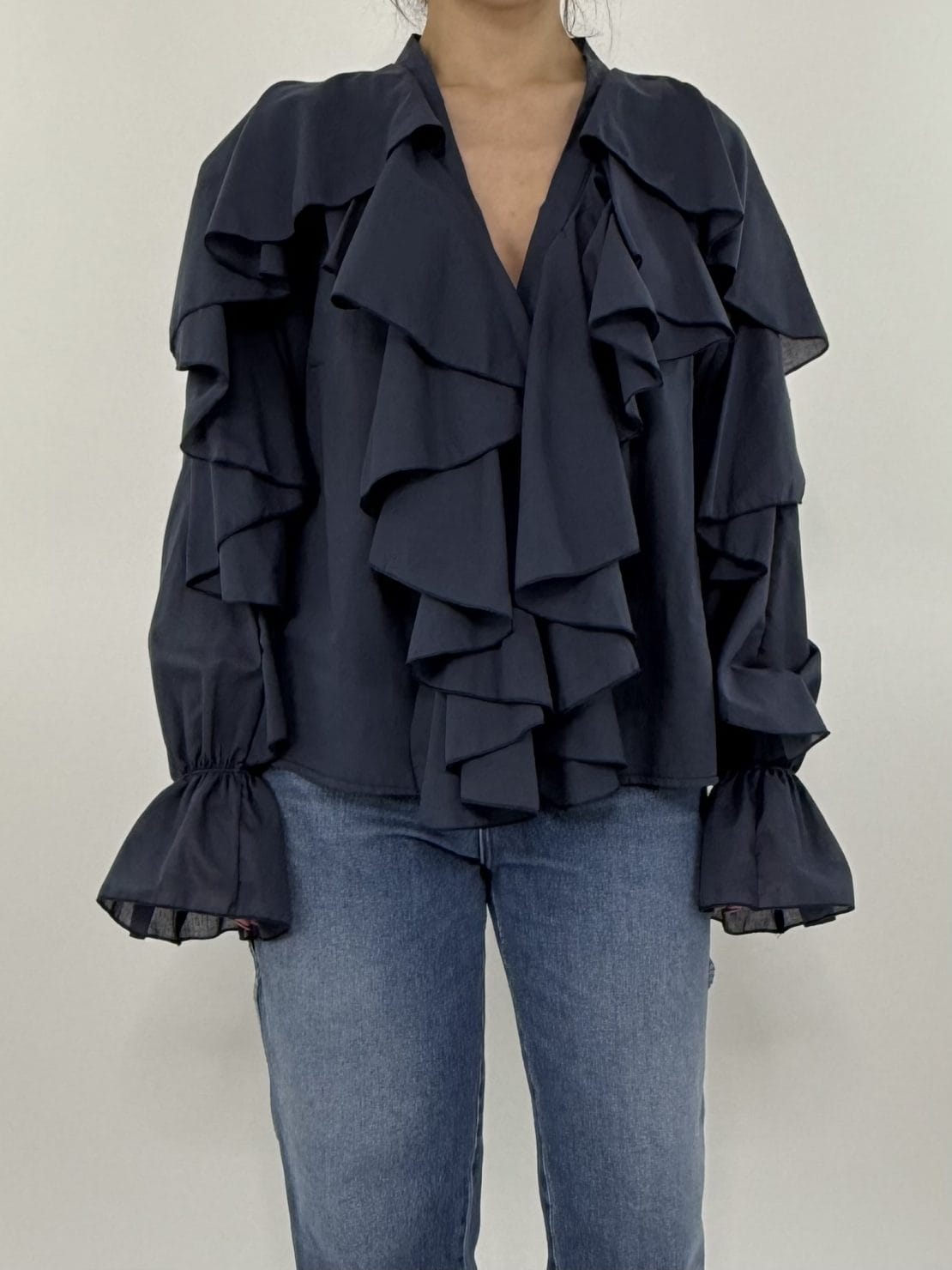 Camicia rouches blu