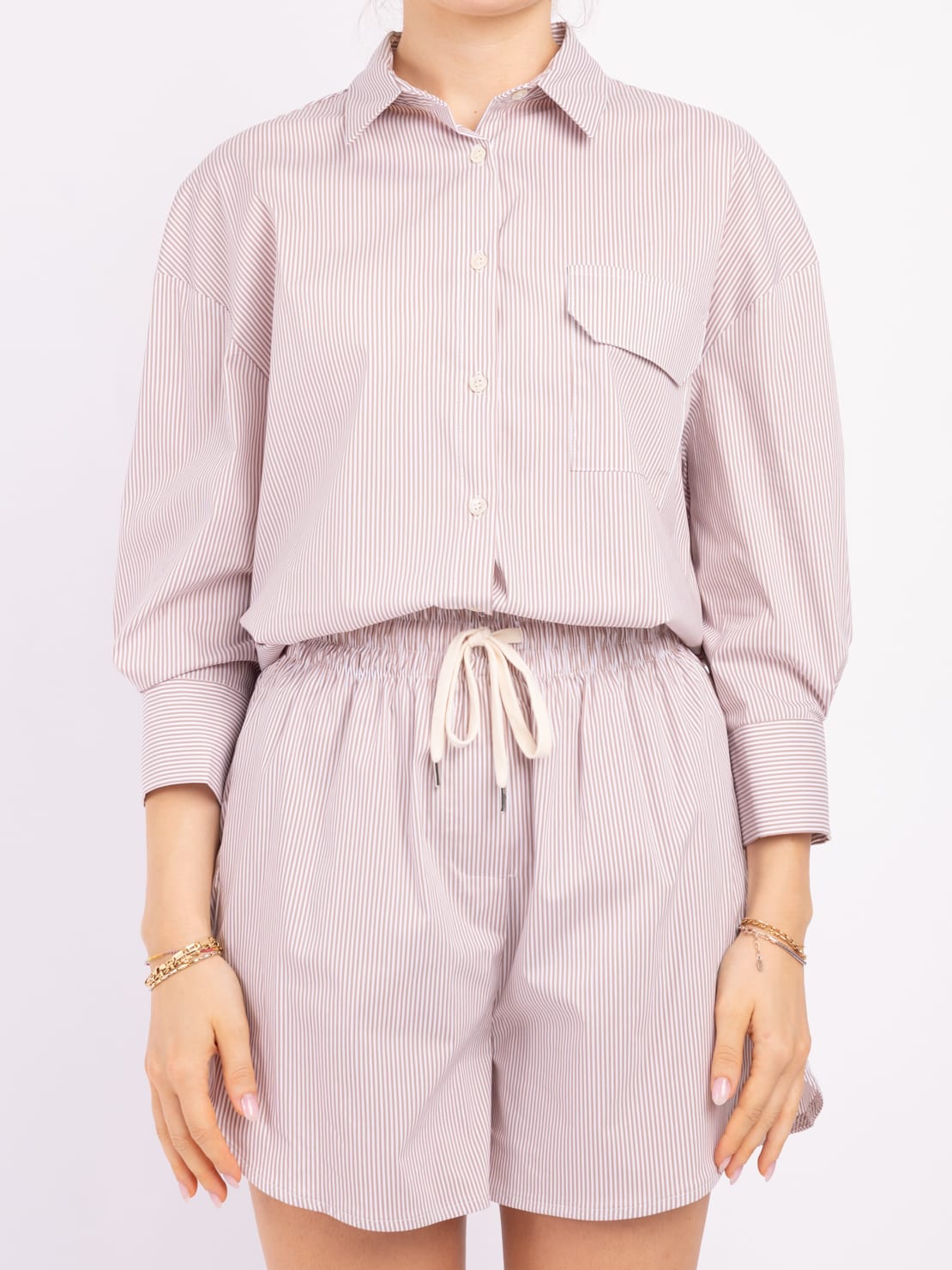 Camicia riga beige