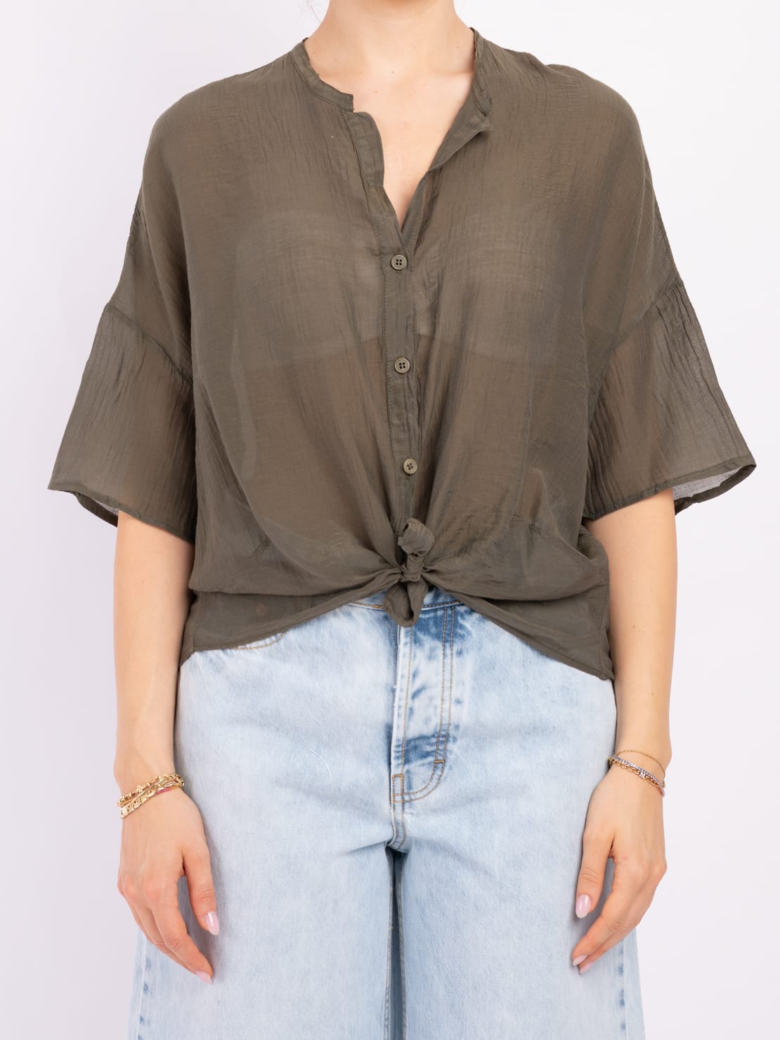 Camicia mezza manica misto seta militare