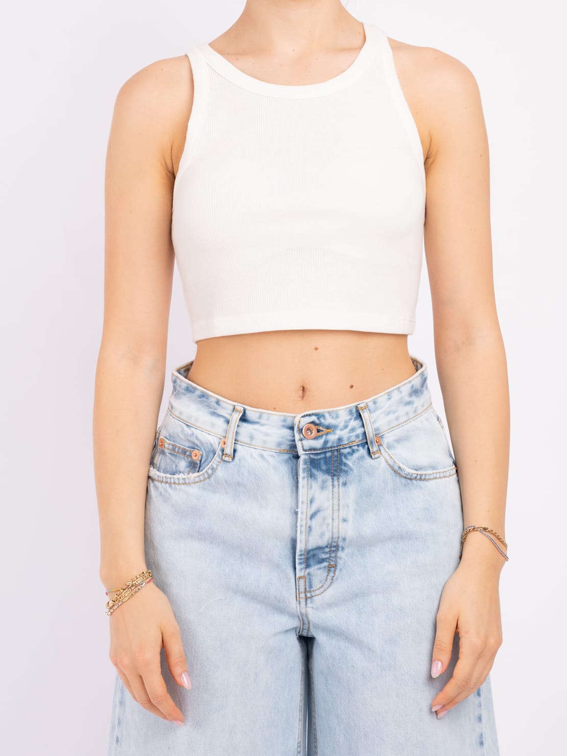 Canotta costine crop bianco