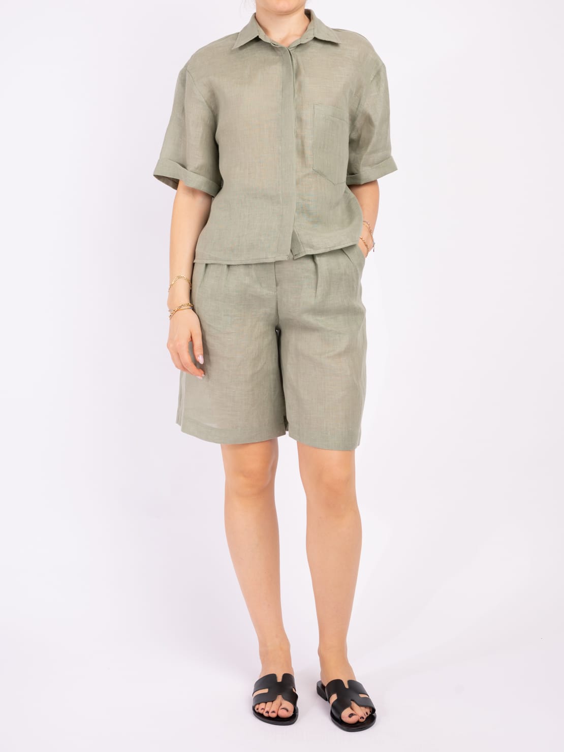 Camicia 100% lino salvia