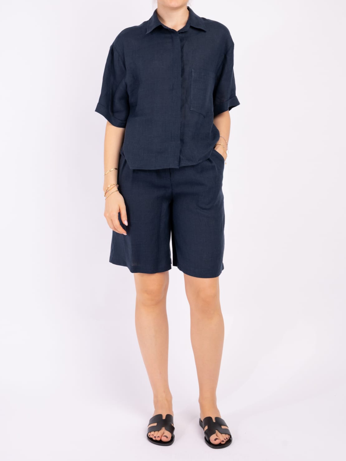 Camicia 100% lino blu