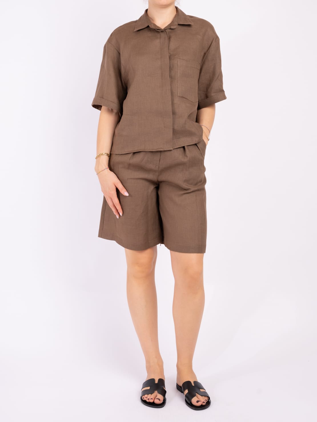 Camicia 100% lino marrone