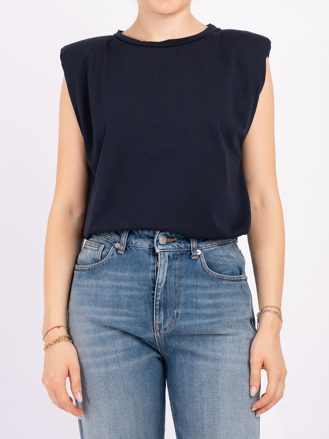 T-shirt smanicata spallone blu