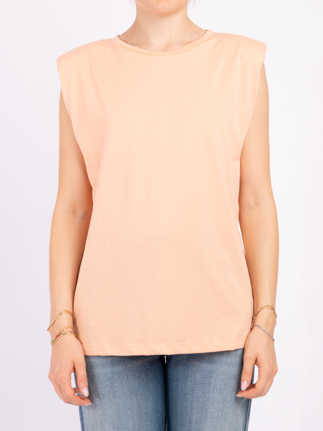 T-shirt smanicata spallone salmone