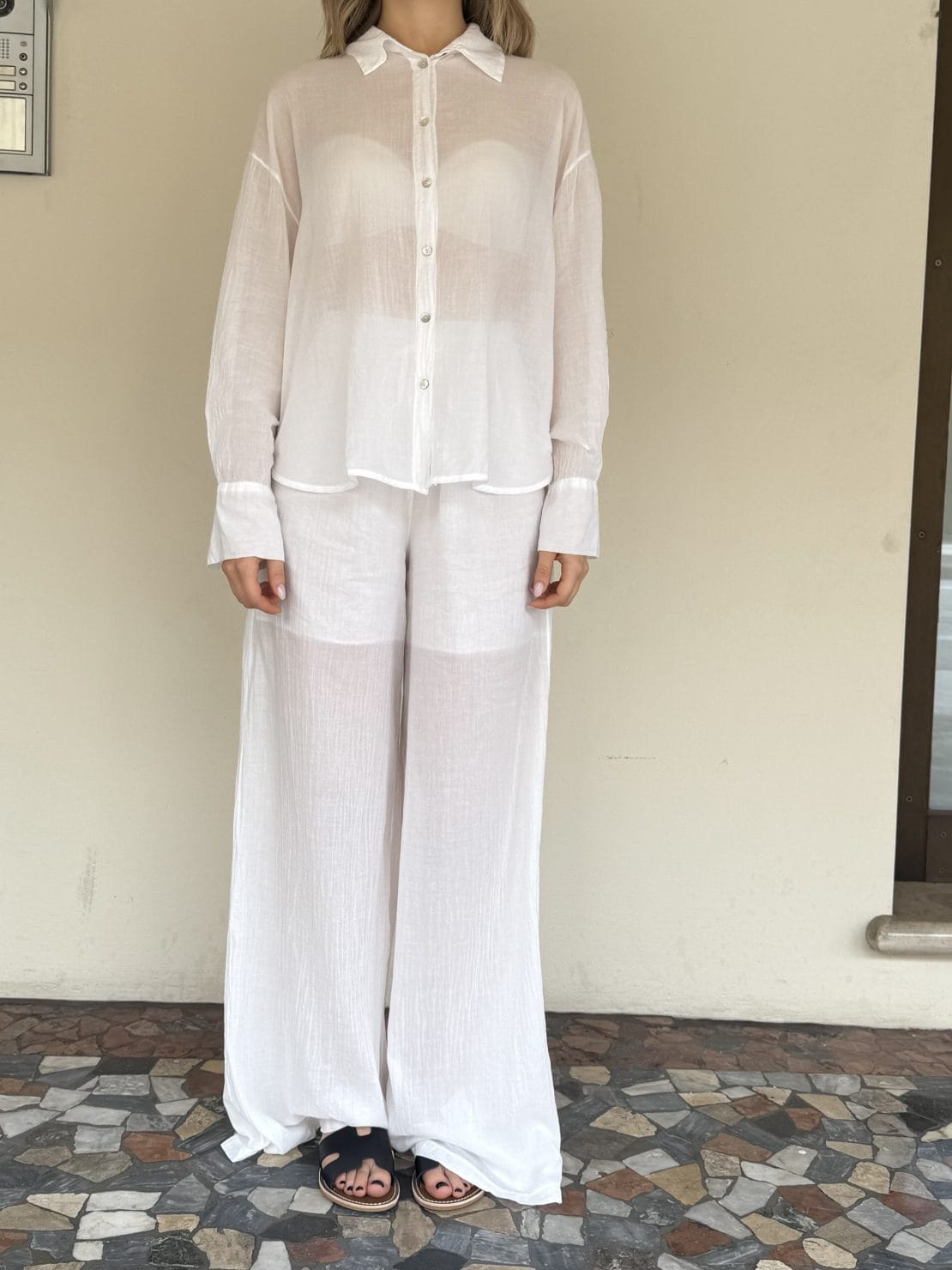 Camicia manica lunga mussola bianca