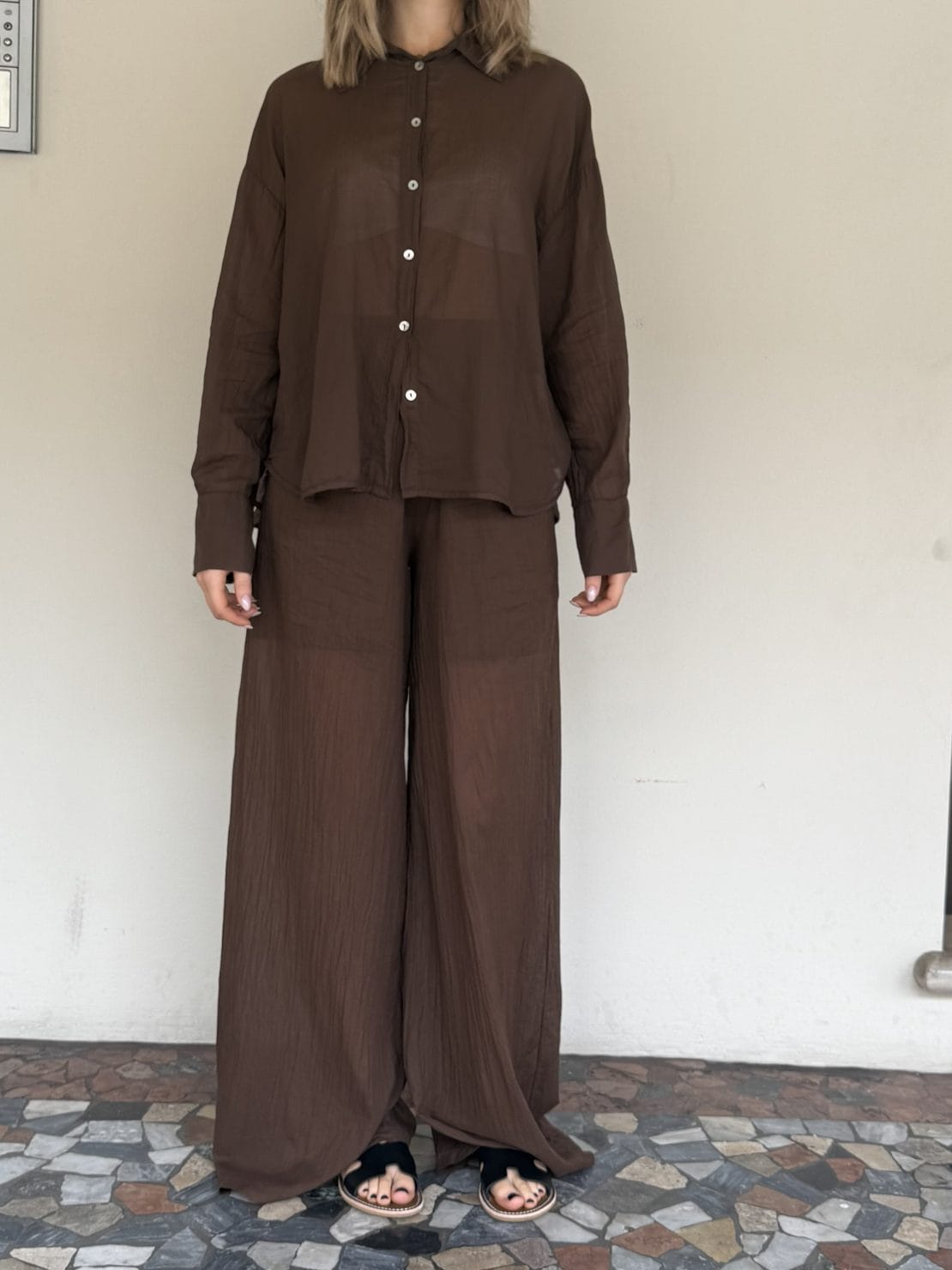 Pantalone mussola espresso
