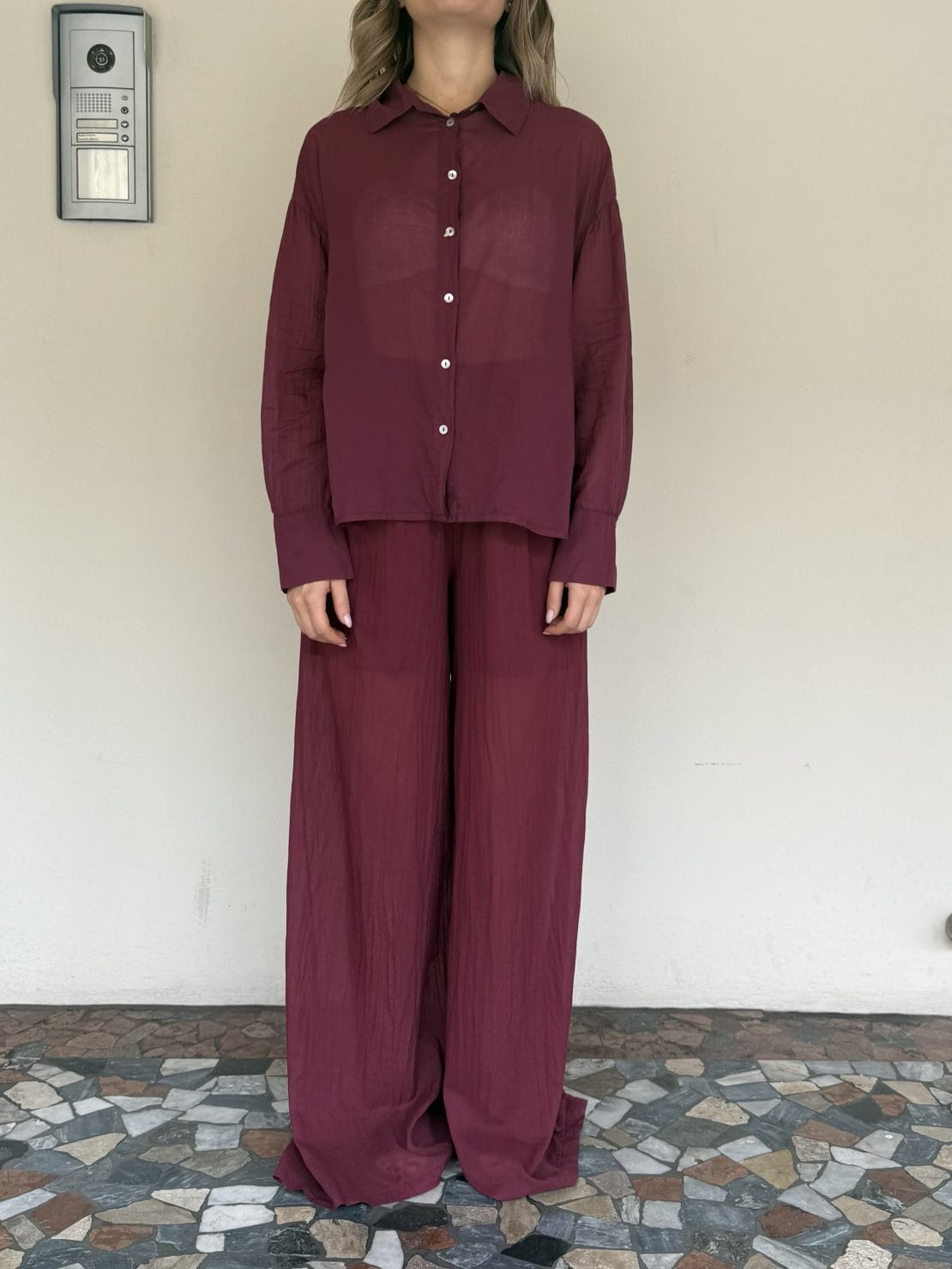Camicia manica lunga mussola sangria