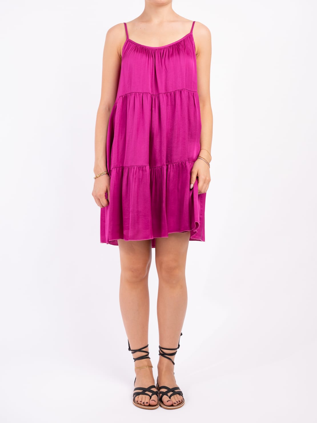 Abito corto balze fucsia