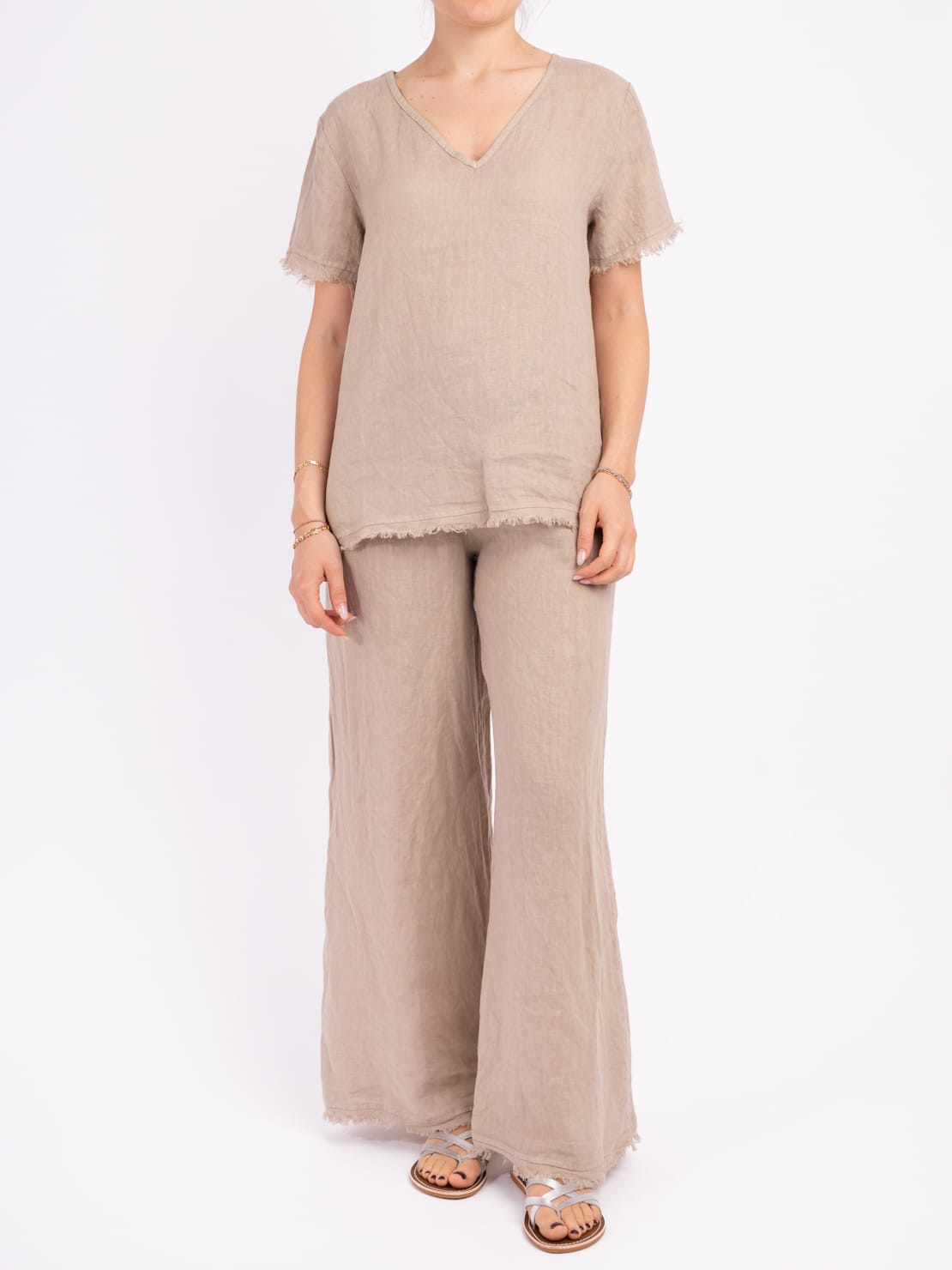 Maglia sfrangiata 100% lino beige