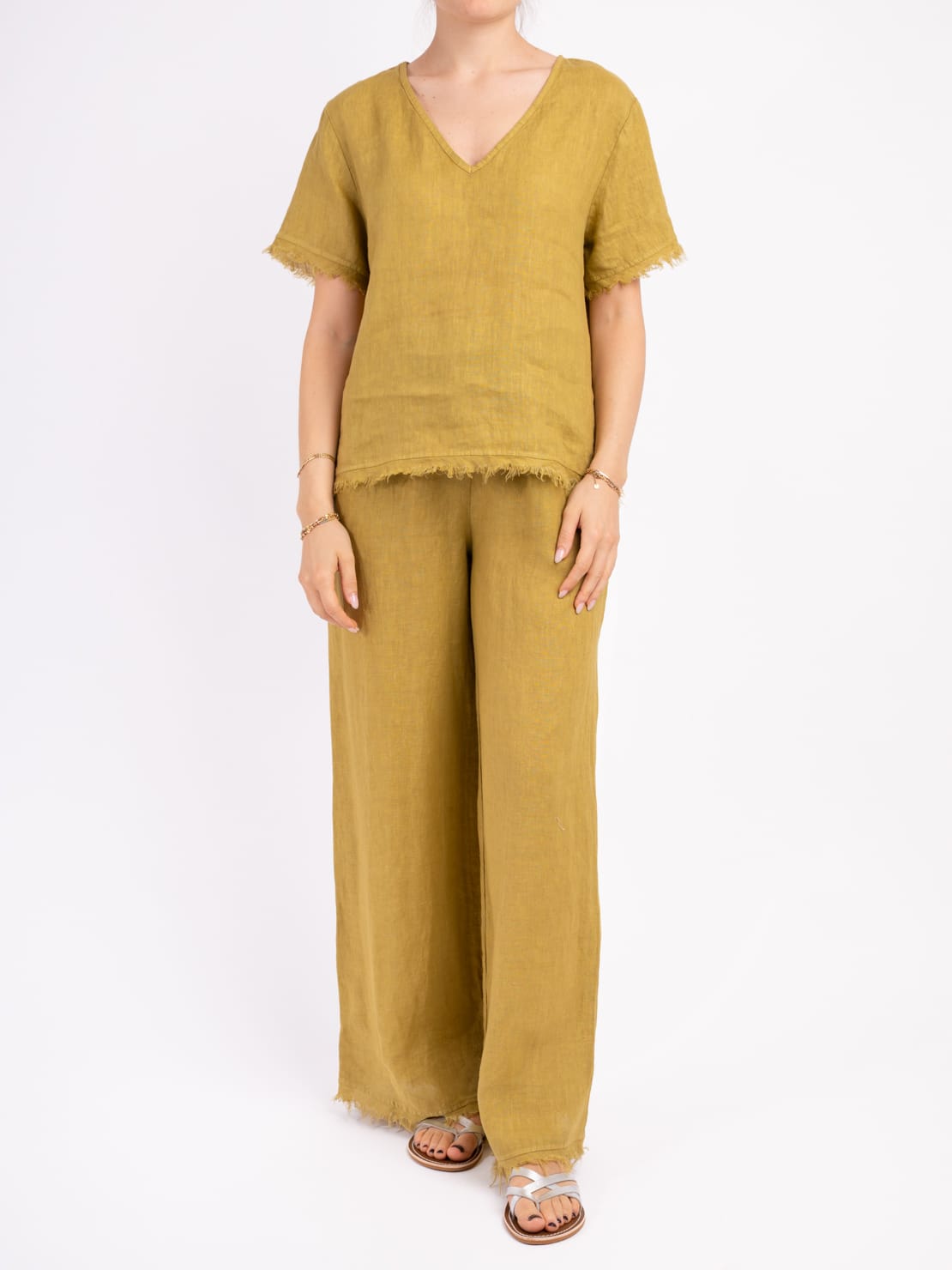 Maglia sfrangiata 100% lino olio