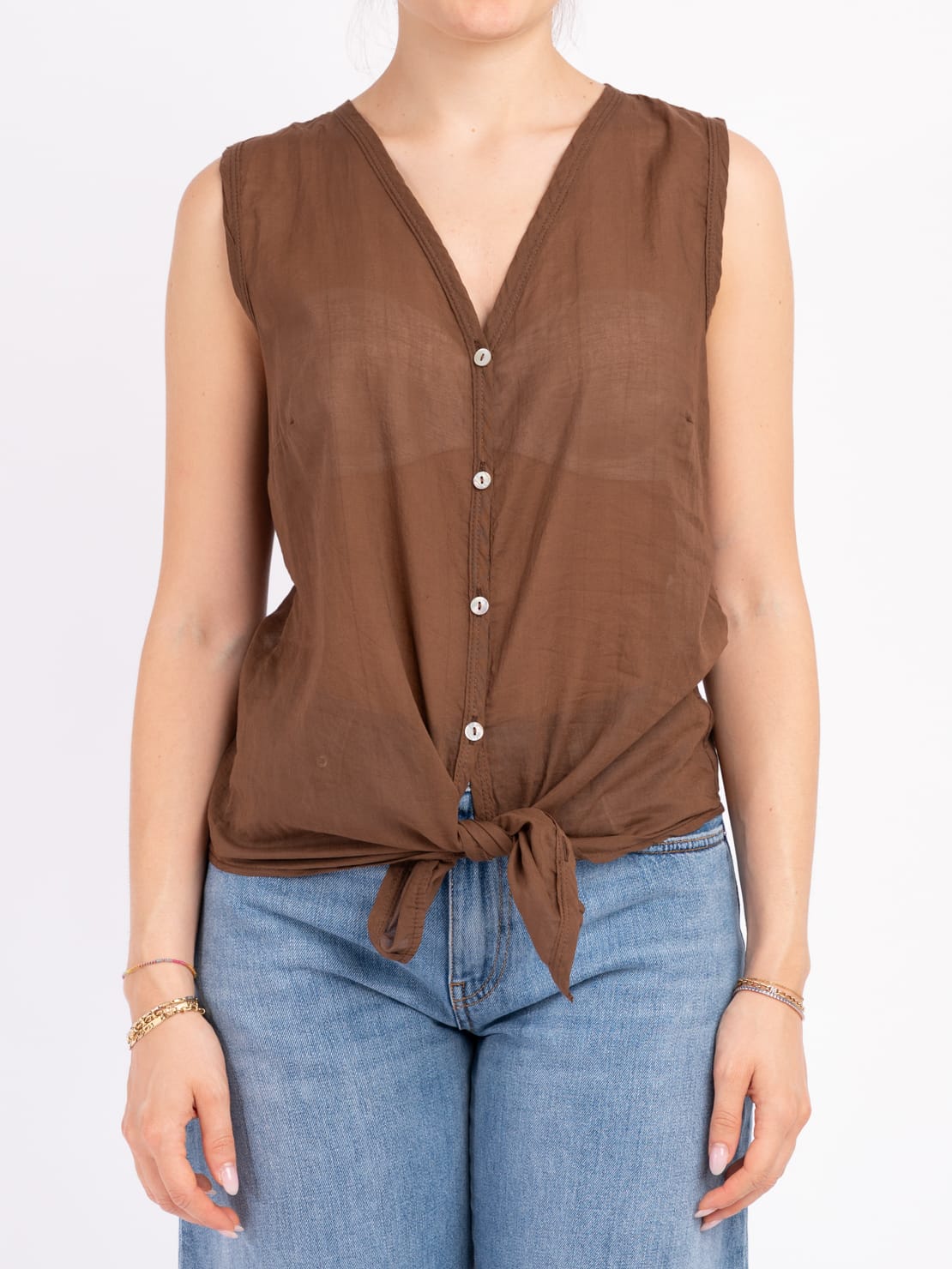 Camicia smanicata caffè